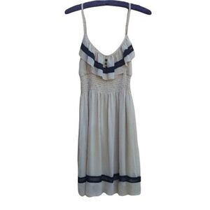 Poetry Boho Peasant Old West Ruffle Smocked Mini Dress Cream Black Sz M